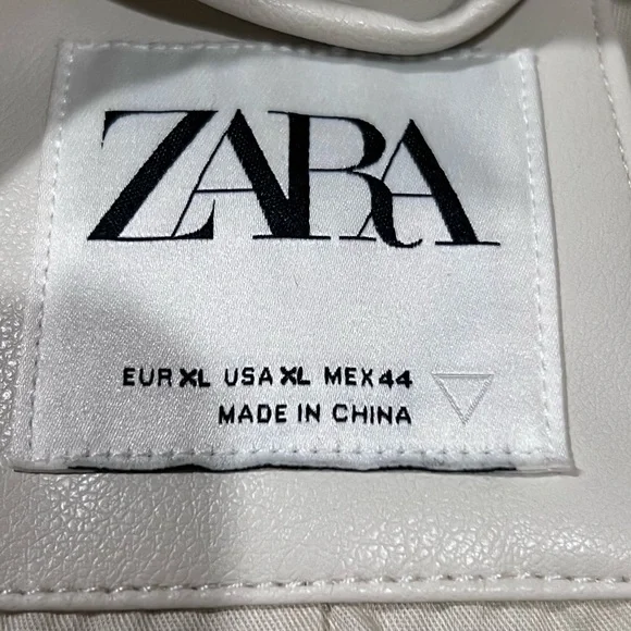 Zara Men's Cream Leather Bomber Jacket - Picture 5 of 5